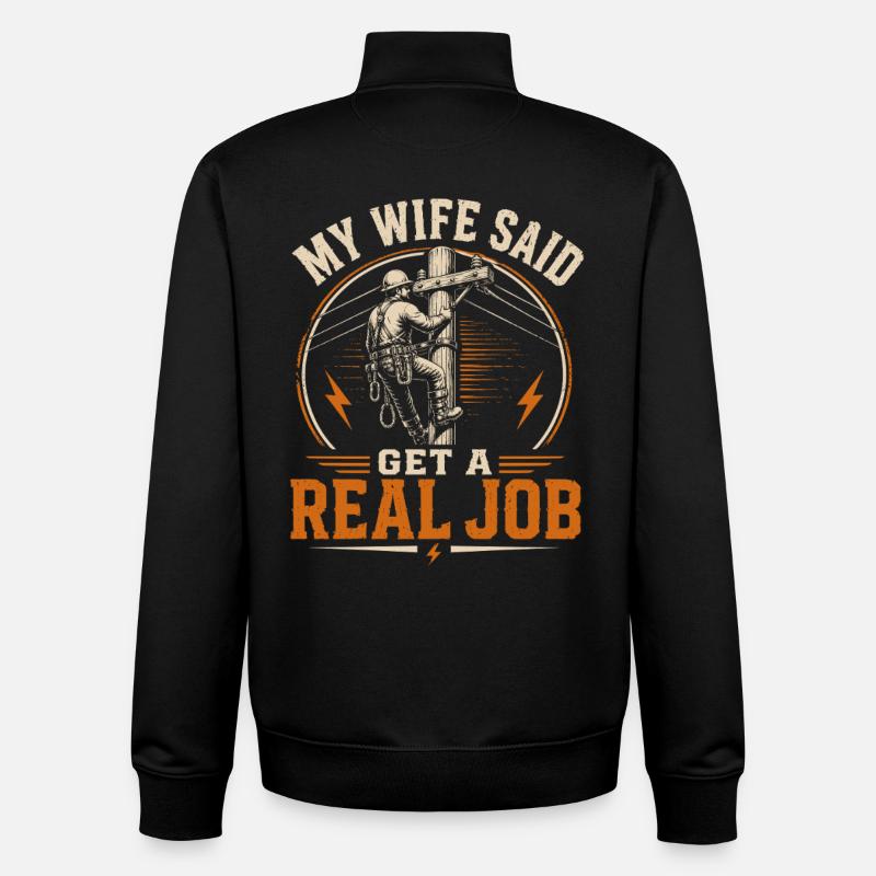 Lineman Electricity Engineer Dad Design - Unisex Organic Zip Sweatshirt by Stanley/Stella - black
