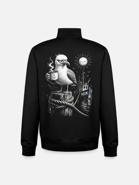MOIN – Grumpy Seagull with Coffee - Unisex Organic Zip Sweatshirt by Stanley/Stella - black
