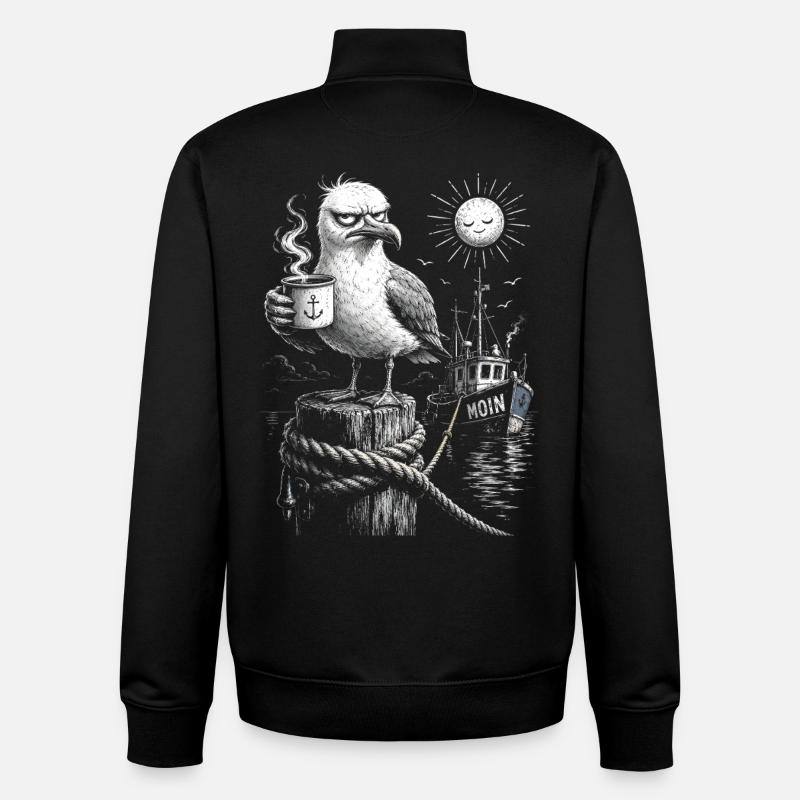 MOIN – Grummeliges Möwe mit Kaffee - Unisex Organic Zip Sweatshirt von Stanley/Stella - Schwarz