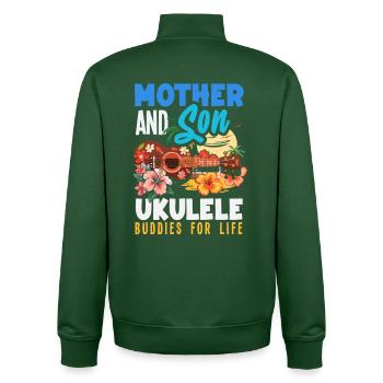 Mère et fils amis de ukulélé pour la vie - Sweat zippé unisexe en coton bio Stanley/Stella - vert bouteille - Dos - AI Model Male 185 dark (185cm)