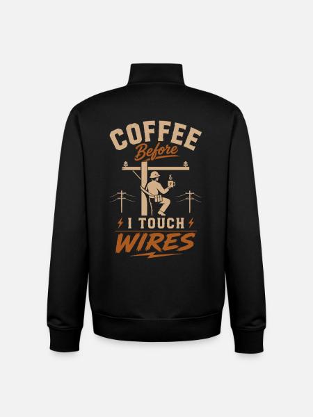 Coffee Before I Touch Cables - Unisex Organic Zip Sweatshirt by Stanley/Stella - black