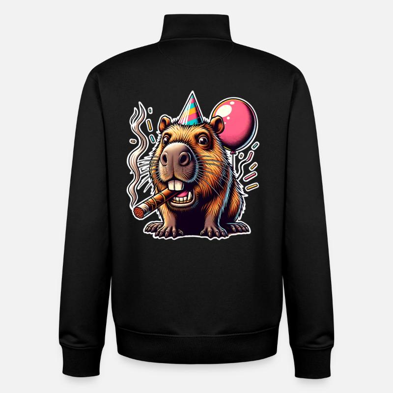 Fête de Capybara - Sweat zippé unisexe en coton bio Stanley/Stella - noir