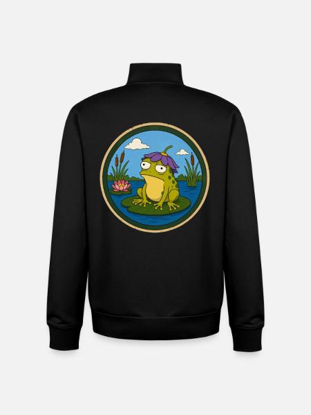Frog on Lily Pad Badge - Unisex Organic Zip Sweatshirt by Stanley/Stella - black