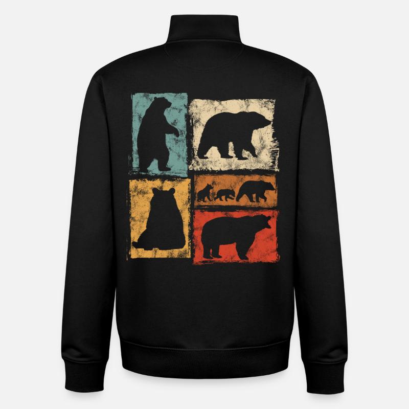 Bears Perspectives Imprimé rétro animalier - Sweat zippé unisexe en coton bio Stanley/Stella - noir