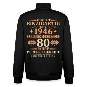 80. Geburtstag Einzigartig Jahrgang 1946 - Unisex Organic Zip Sweatshirt von Stanley/Stella - Schwarz - Hinten - AI Model Male 185 light (185cm)