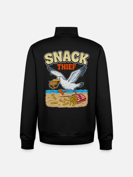 Retro Snack Thief Seagull Ocean Beach - Unisex Organic Zip Sweatshirt by Stanley/Stella - black