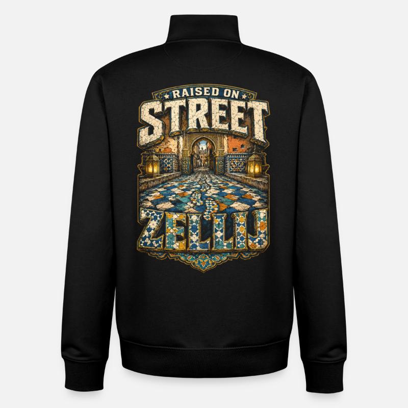 Marocain Maroc Marocain Zellij - Sweat zippé unisexe en coton bio Stanley/Stella - noir