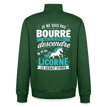 Je suis pas bourré mais descends ma licorne Apéro - Sweat zippé unisexe en coton bio Stanley/Stella - vert bouteille - Dos - AI Model Male 185 dark (185cm)