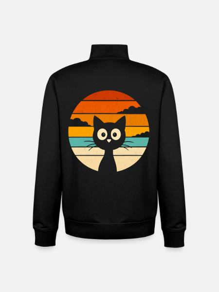 Chat Noir Rétro Sunset - Sweat zippé unisexe en coton bio Stanley/Stella - noir