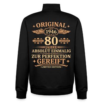 80. Geburtstag Jahrgang 1946 Geschenk - Unisex Organic Zip Sweatshirt von Stanley/Stella - Schwarz - Hinten - AI Model Male 185 light (185cm)
