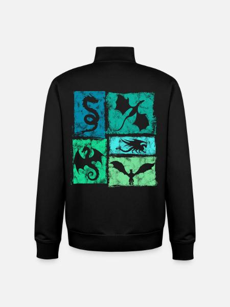 Dragon Retro Graphic - Mystical Mythical Creatures - Unisex Organic Zip Sweatshirt by Stanley/Stella - black