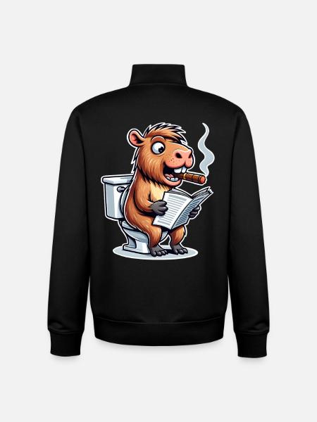 Capybara Toilet Newspaper - Unisex Organic Zip Sweatshirt by Stanley/Stella - black