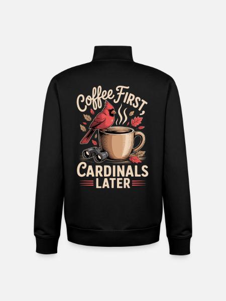 Coffee first, cardinal later - Unisex Organic Zip Sweatshirt by Stanley/Stella - black