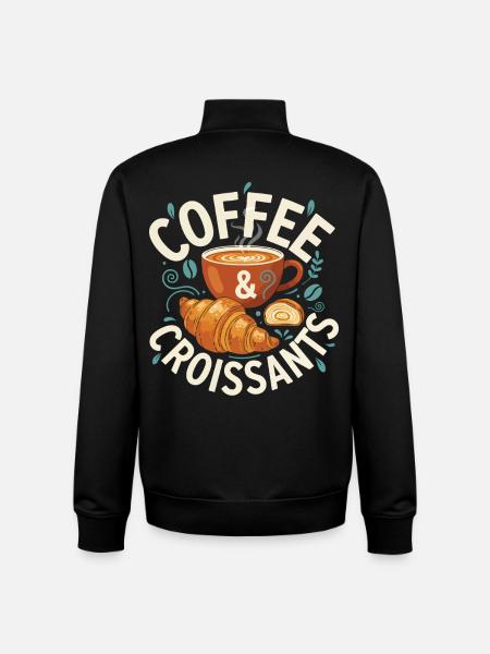 Breakfast Funny Coffee Croissants Brunch Pancake - Unisex Organic Zip Sweatshirt by Stanley/Stella - black