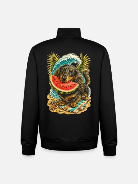 Dachshund, wire-haired dachshund, long-haired dachshund, watermelon - Unisex Organic Zip Sweatshirt by Stanley/Stella - black