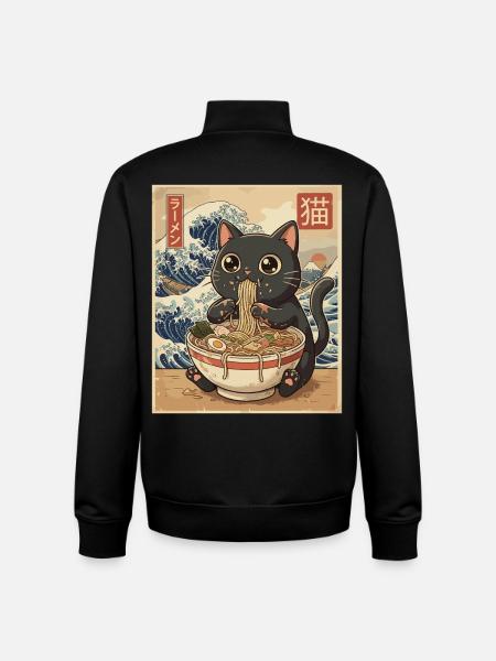 Kawaii Cat Ramen Wave - Unisex Organic Zip Sweatshirt by Stanley/Stella - black