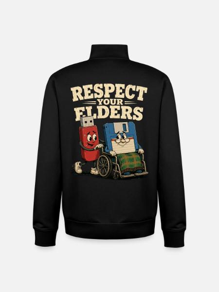 Respect Your Elders, Retro Floppy Disk - Unisex Organic Zip Sweatshirt by Stanley/Stella - black