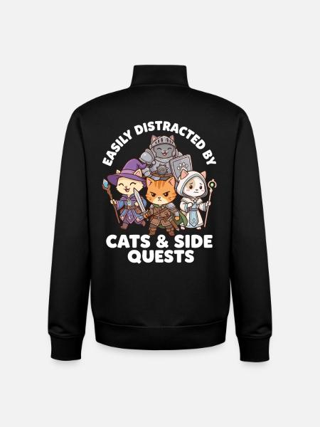 Easily Distracted by Cats & Side Quests - Unisex Organic Zip Sweatshirt by Stanley/Stella - black