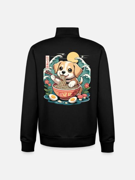 Kawaii Puppy Ramen Waves たのろ稲朔 Sunrise Bowl - Unisex Organic Zip Sweatshirt by Stanley/Stella - black