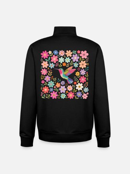 Hummingbird Flowers Bird Watcher - Unisex Organic Zip Sweatshirt by Stanley/Stella - black
