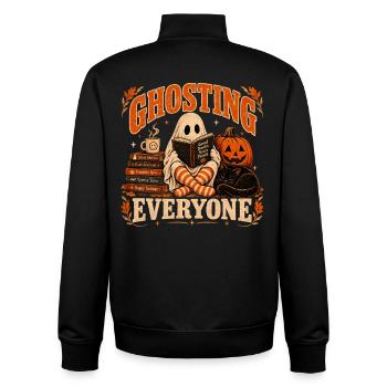  Ghosting Everyone Funny Book Lover Halloween  - Unisex Organic Zip Sweatshirt von Stanley/Stella - Schwarz - Hinten - AI Model Male 185 light (185cm)