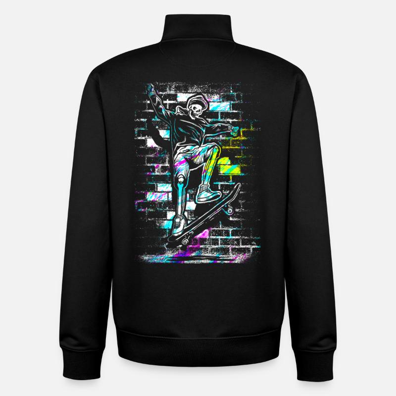 Skate - Skateboard - Crâne de Skater - Sweat zippé unisexe en coton bio Stanley/Stella - noir