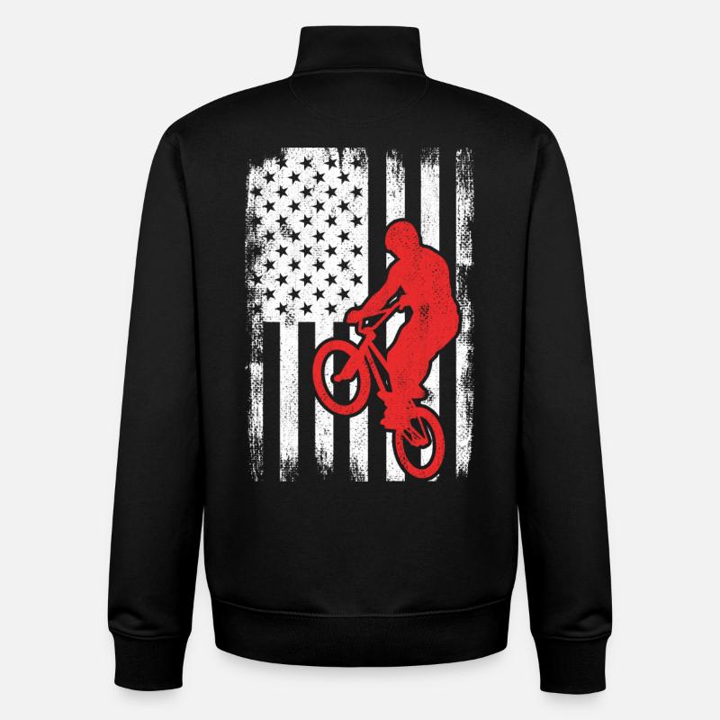 Drapeau BMX USA - Sweat zippé unisexe en coton bio Stanley/Stella - noir