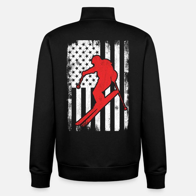 4 juillet Ski USA - Sweat zippé unisexe en coton bio Stanley/Stella - noir