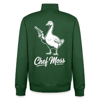 Cheffmoss goose with pistol for strong women - Unisex Organic Zip Sweatshirt by Stanley/Stella - bottle green - Back - AI Model Male 185 dark (185cm)