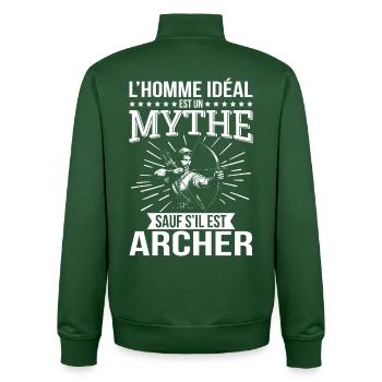 The ideal man is a myth unless he is an archer - Unisex Organic Zip Sweatshirt by Stanley/Stella - bottle green - Back - AI Model Male 185 dark (185cm)