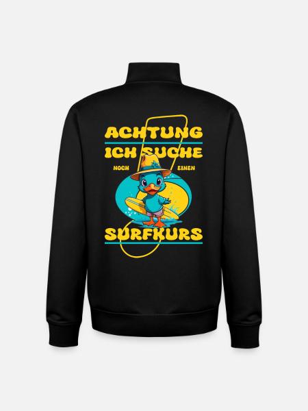 Cute duck with surfboard - Unisex Organic Zip Sweatshirt by Stanley/Stella - black