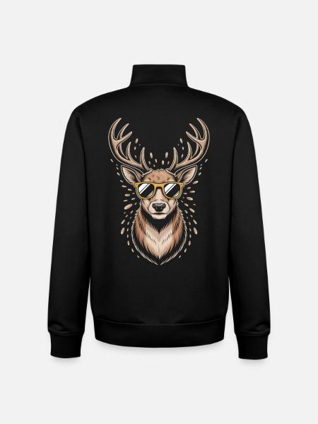 Hirsch mit Geweih und Sonnenbrille - Unisex Organic Zip Sweatshirt von Stanley/Stella - Schwarz