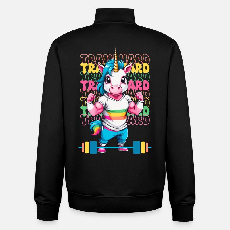 Licorne bodybuilder - Sweat zippé unisexe en coton bio Stanley/Stella - noir