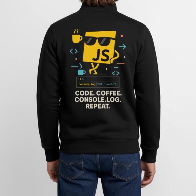 Code Coffee Console.log Repeat JavaScript Program Unisex Organic Zip Sweatshirt by Stanley/Stella