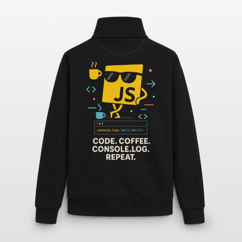 Code Coffee Console.log Repeat JavaScript Program Unisex Organic Zip Sweatshirt by Stanley/Stella