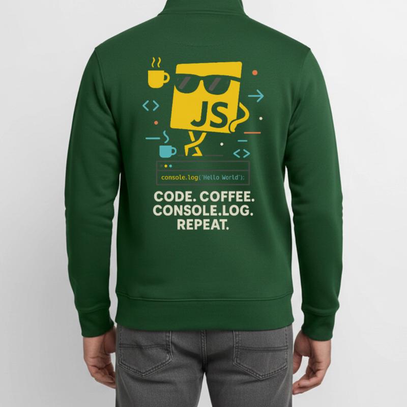 Code Coffee Console.log Repeat JavaScript Programm Unisex Organic Zip Sweatshirt von Stanley/Stella
