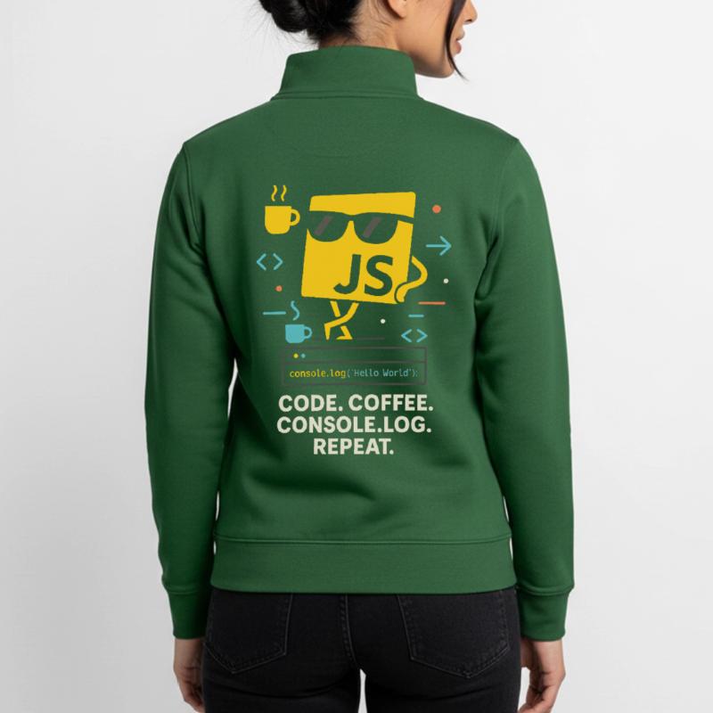 Code Coffee Console.log Repeat JavaScript Programm Unisex Organic Zip Sweatshirt von Stanley/Stella