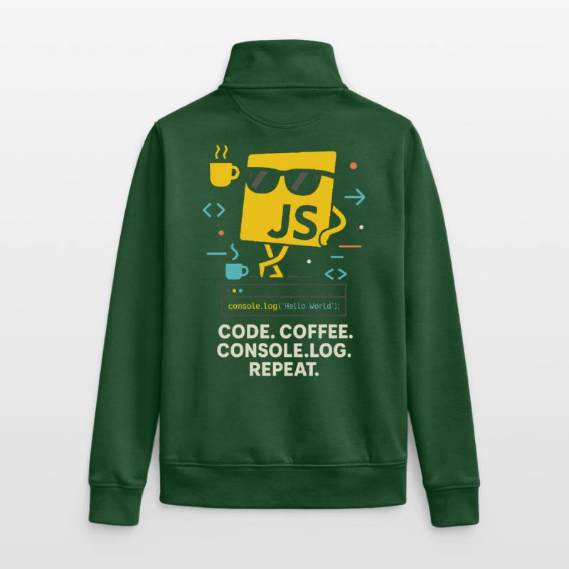 Code Coffee Console.log Repeat JavaScript Programm Unisex Organic Zip Sweatshirt von Stanley/Stella