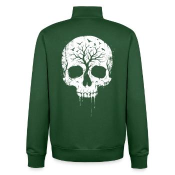 Skull Shirt for Dark Art Fans - Unisex Organic Zip Sweatshirt by Stanley/Stella - bottle green - Back - AI Model Male 185 dark (185cm)