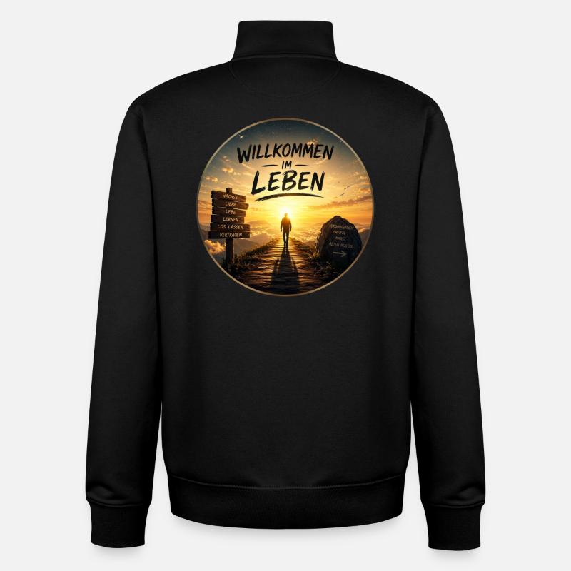 Willkommen im Leben Lebensweg - Unisex Organic Zip Sweatshirt von Stanley/Stella - Schwarz