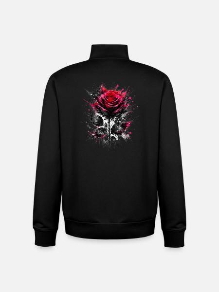 Rote Rose mit Tinten-Spritzern - Unisex Organic Zip Sweatshirt von Stanley/Stella - Schwarz