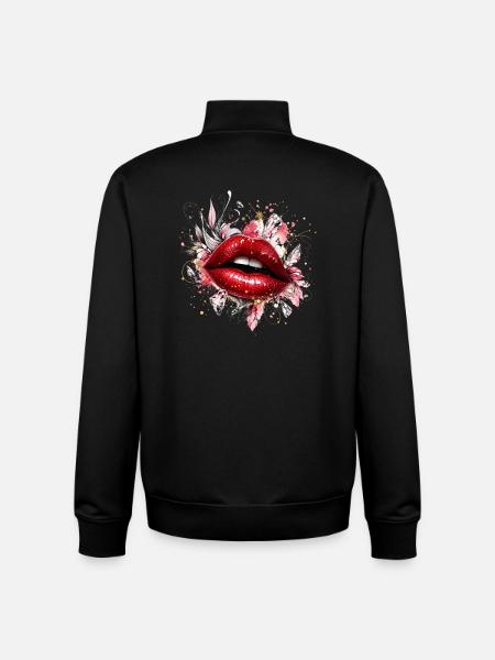 Red lips with diamonds and flowers - Unisex Organic Zip Sweatshirt by Stanley/Stella - black