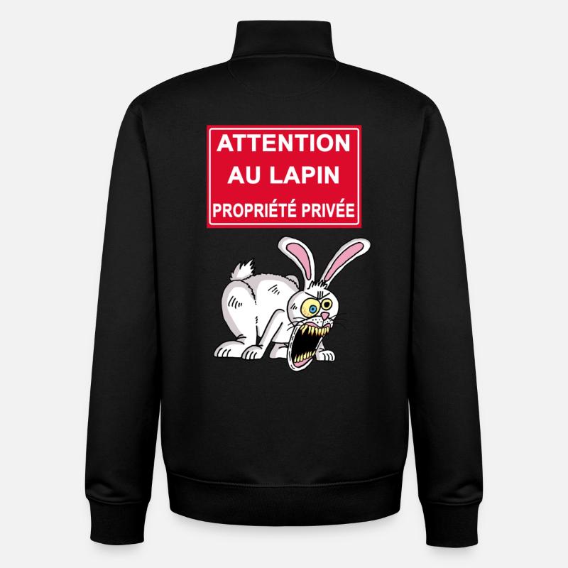 Attention au lapin blanc - Sweat zippé unisexe en coton bio Stanley/Stella - noir