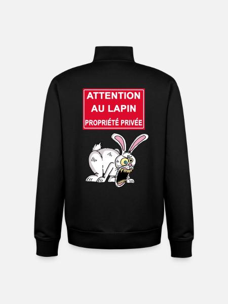 Attention au lapin blanc - Sweat zippé unisexe en coton bio Stanley/Stella - noir