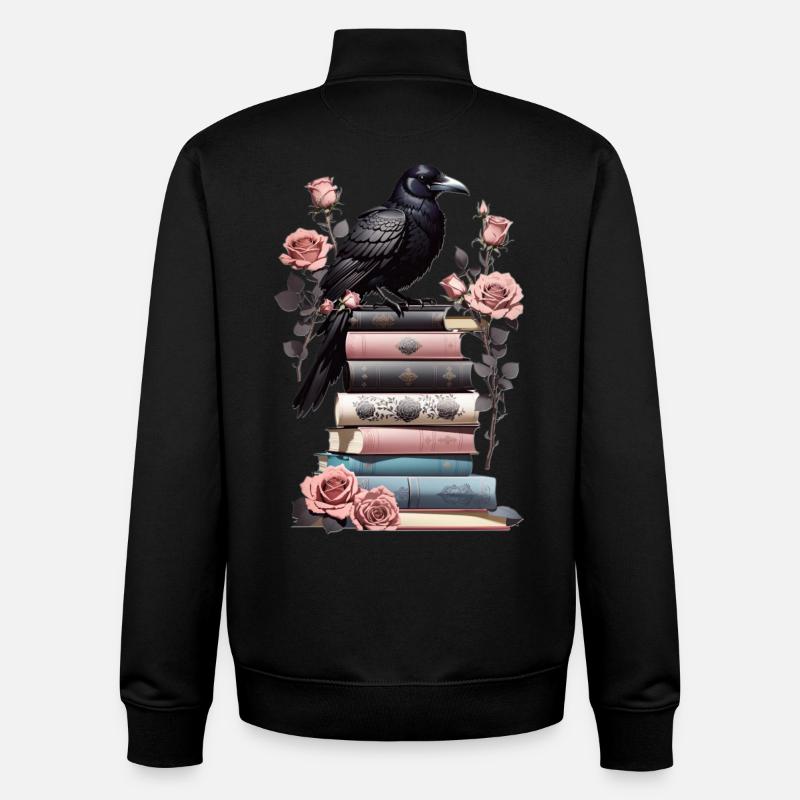 Bücherstapel mit Rabe - Unisex Organic Zip Sweatshirt von Stanley/Stella - Schwarz