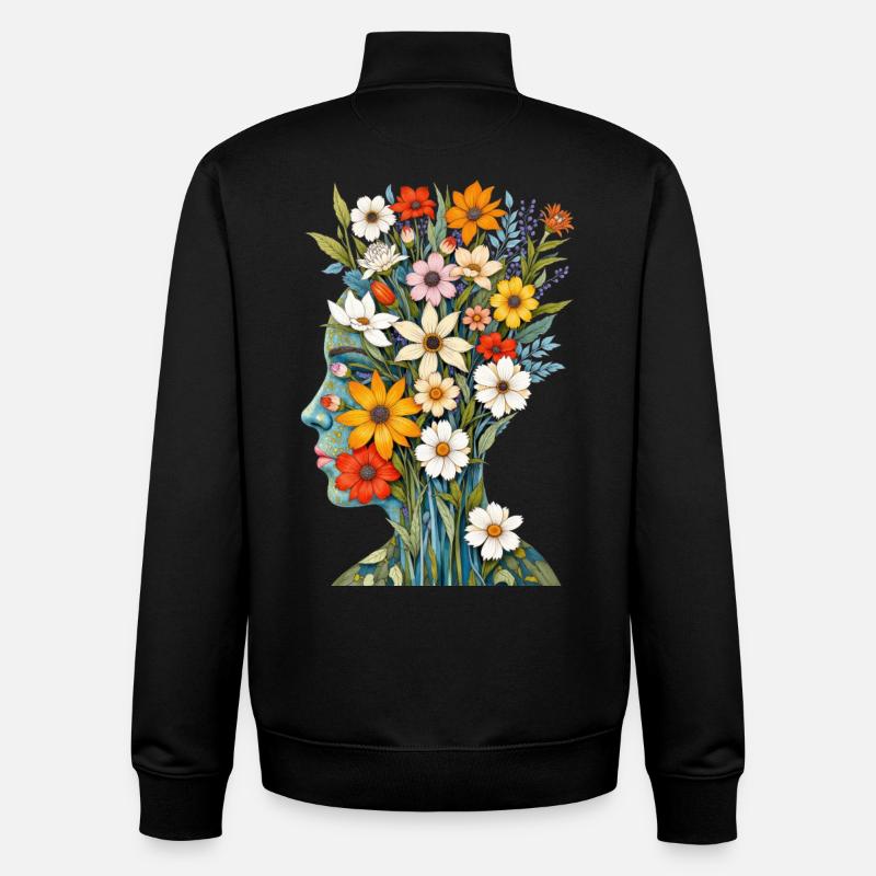 Art abstrait Fleurs - Sweat zippé unisexe en coton bio Stanley/Stella - noir