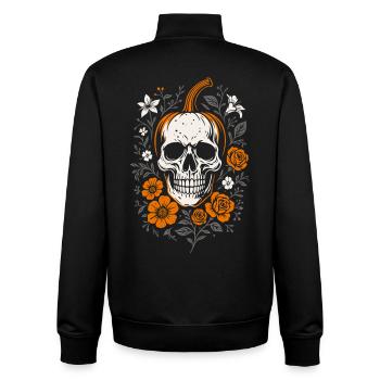 Floral pumpkin head with skull - Halloween - Unisex Organic Zip Sweatshirt by Stanley/Stella - black - Back - AI Model Male 185 light (185cm)