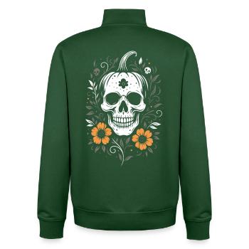 Halloween Skull with Pumpkin Stem & Flowers - Unisex Organic Zip Sweatshirt by Stanley/Stella - bottle green - Back - AI Model Male 185 dark (185cm)
