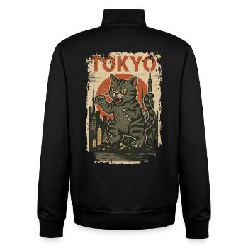 Vintage Japanische Katze Monster Art Japan Retro - Unisex Organic Zip Sweatshirt von Stanley/Stella - Schwarz - Hinten - AI Model Male 185 light (185cm)