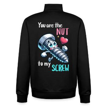 Lustiges Schrauben Mutter Paar Design - Unisex Organic Zip Sweatshirt von Stanley/Stella - Schwarz - Hinten - AI Model Male 185 light (185cm)